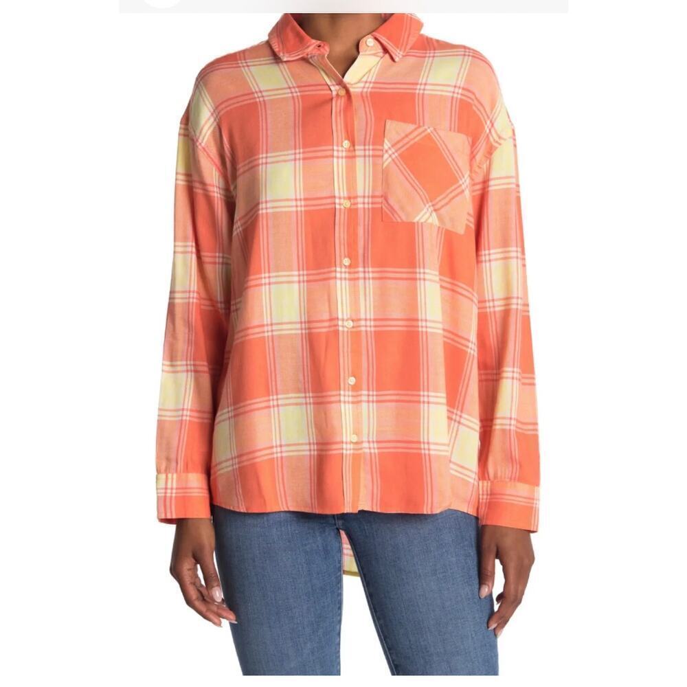 NWT Abound Oversized plaid Haley Shirt Orange Size Medium